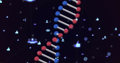 Image of dna strand spinning and digital icons
