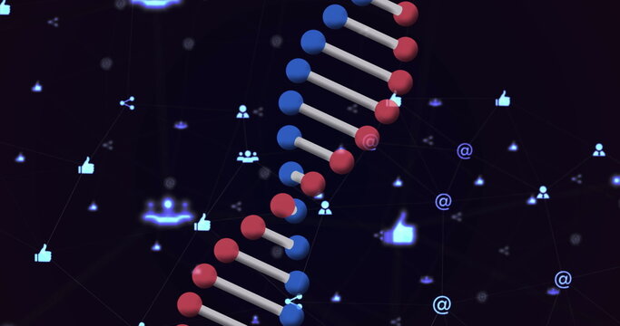Image of dna strand spinning and digital icons