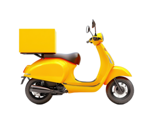Isolated Yellow Scooter Delivering a Package