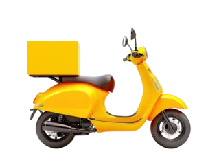 Fotobehang Isolated Yellow Scooter Delivering a Package © Francisco