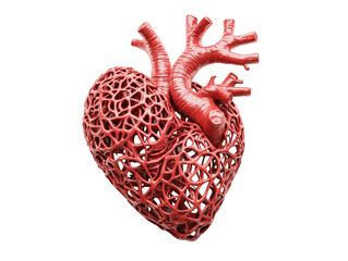 Isolated 3D Red Mesh Heart Structure