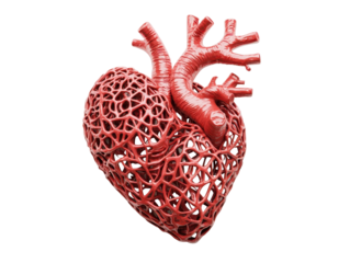 Isolated 3D Red Mesh Heart Structure