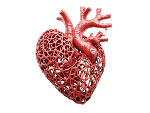 Isolated 3D Red Mesh Heart Structure