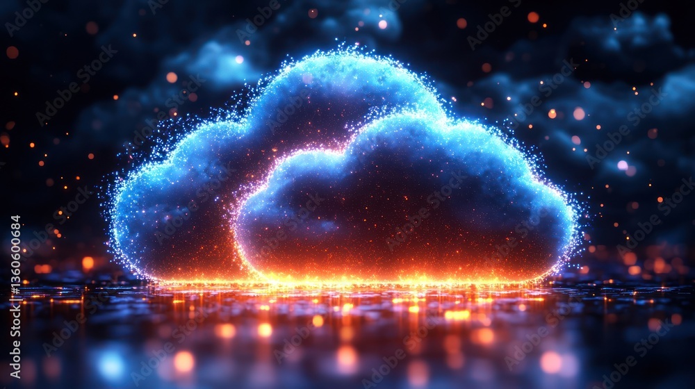 Poster glowing cloud computing network, digital data, abstract