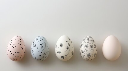 Decorative eggs arranged on a minimalist surface for spring celebrations and festive occasions