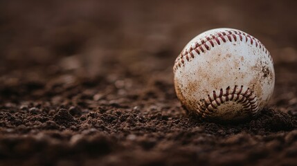 The image of a pristine baseball with visible stitching on freshly raked dirt, set against a blurred green outfield, embodies classic baseball