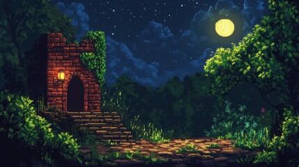 Fototapeta premium Castillo en ruinas nocturno