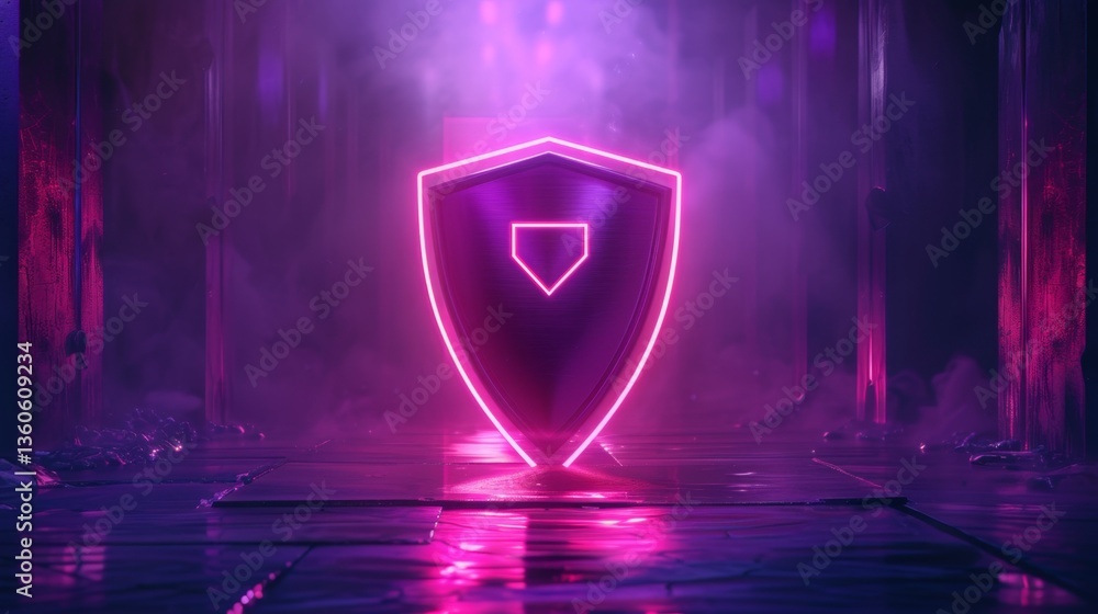 Aufkleber enhancing online security with a vibrant shield symbol illuminated in a digital environment