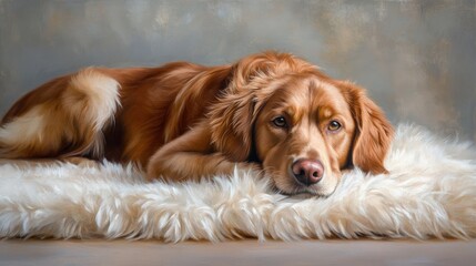 Perro golden retriever en manta blanca