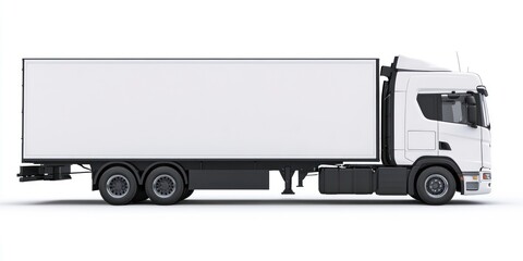 Side View of White Semi Truck with Blank Trailer for Mockup