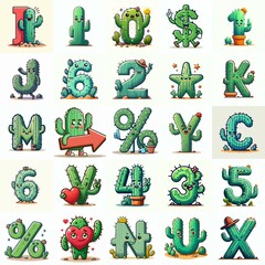 Cartoon cactus mascot Lettering Typeface. AI generated illustration