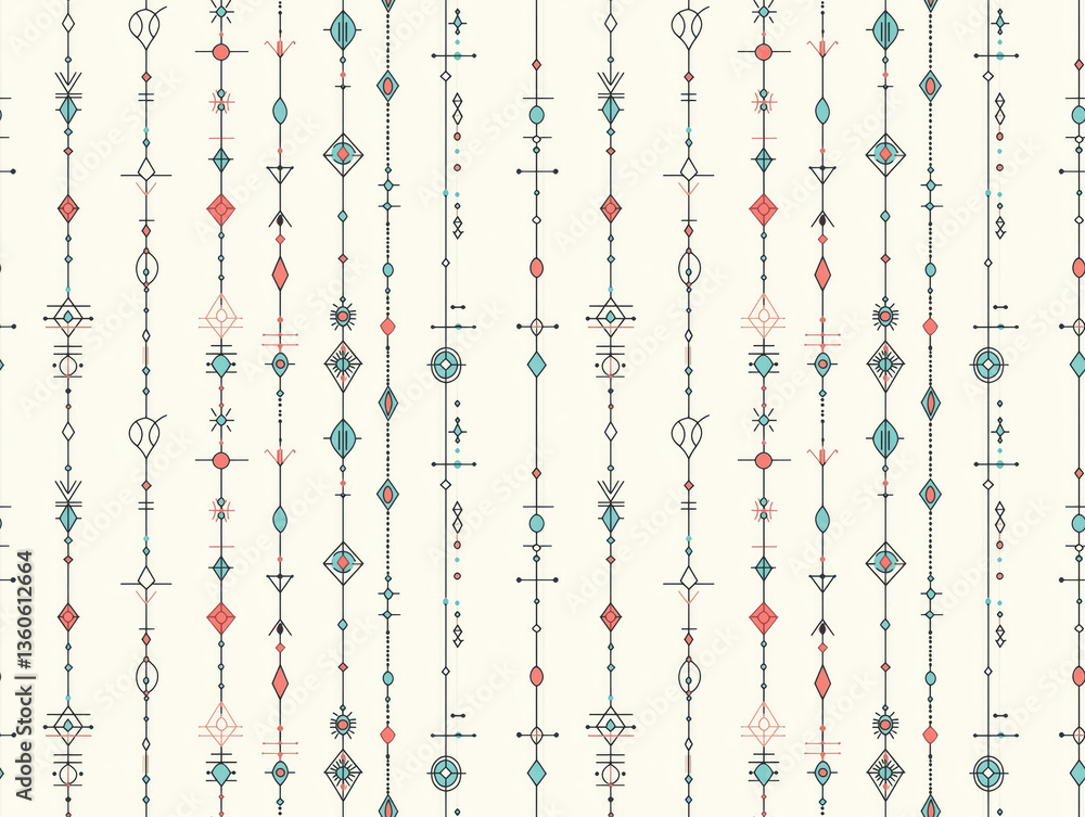 Poster seamless pattern featuring retro abstract shapes in subtle colors, creating minimal and elegant desi