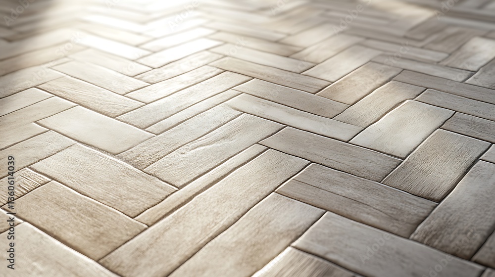 Poster close-up of a textured wooden floor with a herringbone pattern.