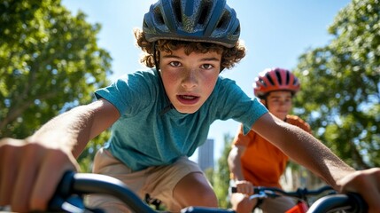 Naklejka premium Young man riding a bicycle.