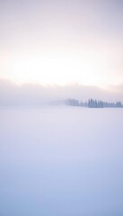 Fototapeta premium Untouched snow blankets a serene winter landscape, distant trees silhouetted against a pale sky, cold, background, landscape