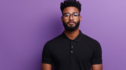 Obraz premium Black man standing against purple background.