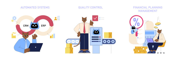 AI In Medium Sized Business Processes. Flat Vector Illustration