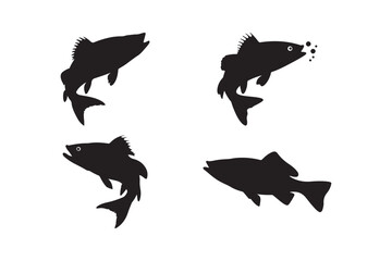 Fish Silhouette Vector Set Black and White Aquatic Clipart Minimalist Fishing Illustration
