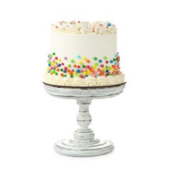 Delicious bento cake with colorful sprinkles isolated on white