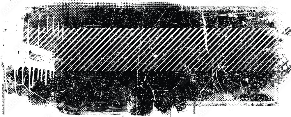Aufkleber Grunge textured banner with rough edges. Halftone dots texture. Overlay grunge texture . Simply place texture over any object to create grunge effect . Banner with scratched surface for your design