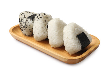 Rice balls (onigiri) isolated on white. Traditional Japanese dish