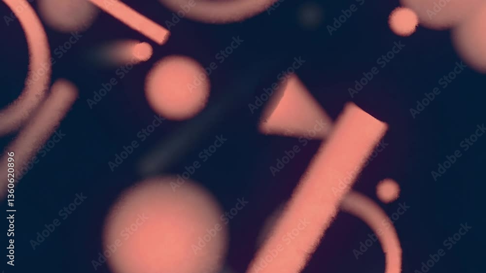 Poster A futuristic animation in which bright orange geometric shapes emerge smoothly from the darkness and settle into a chaotic pattern. The contrast of light and shadow. 3d rendering 4K