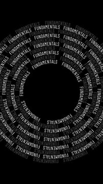 Video showing concentric circles with repeating words on a vertical screen, with an empty center.