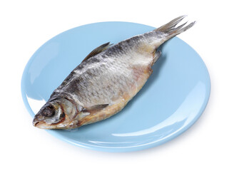 Dried salted roach fish isolated on white