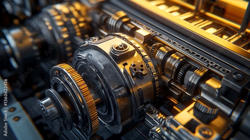Poster a close-up of intricate mechanical components showcasing engineering design.