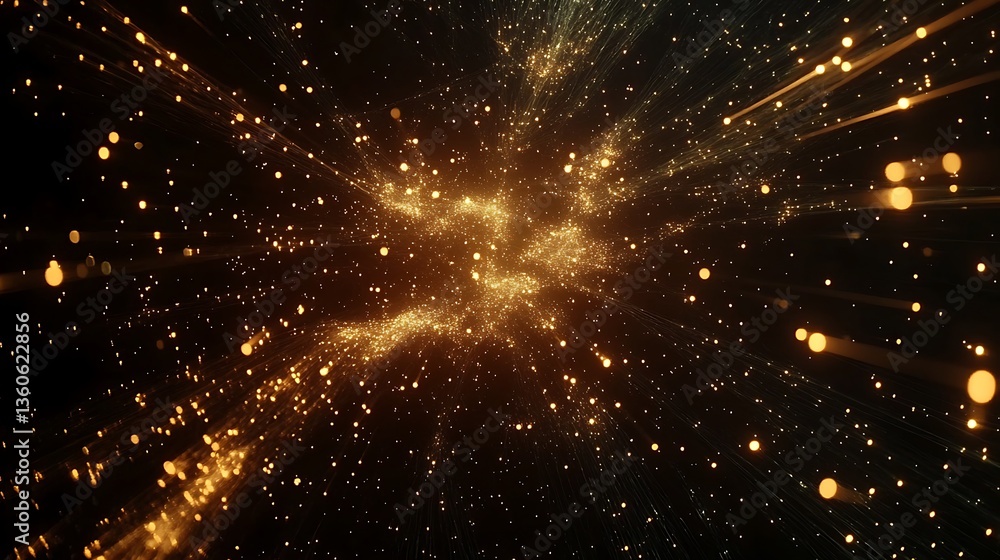 Poster a dynamic representation of cosmic energy with glowing particles and light streaks.