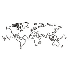 Minimalist Line Art Style: A simple, continuous line drawing of a heartbeat merging into a world map outline.