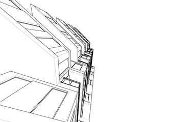 Modern Architectural Sketch - Abstract Residential Building - Wireframe Perspective - Vector Illustration