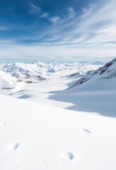 Untouched pristine white snow blanketing a vast landscape, frost, snowflake