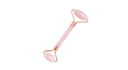 Elegant Pink Jade Facial Roller with Rose Gold Accents for Skincare Routine and Beauty Enhancement, Isolated on Transparent Background