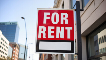 Bold "For Rent" sign displayed on urban street, rental opportunity