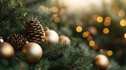 a close up of a christmas tree with ornaments on it