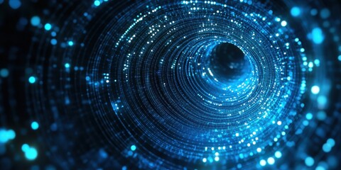 Obraz premium Digital Data Tunnel: An abstract digital tunnel of streaming blue data, illustrating connectivity and information transfer in the technological age.