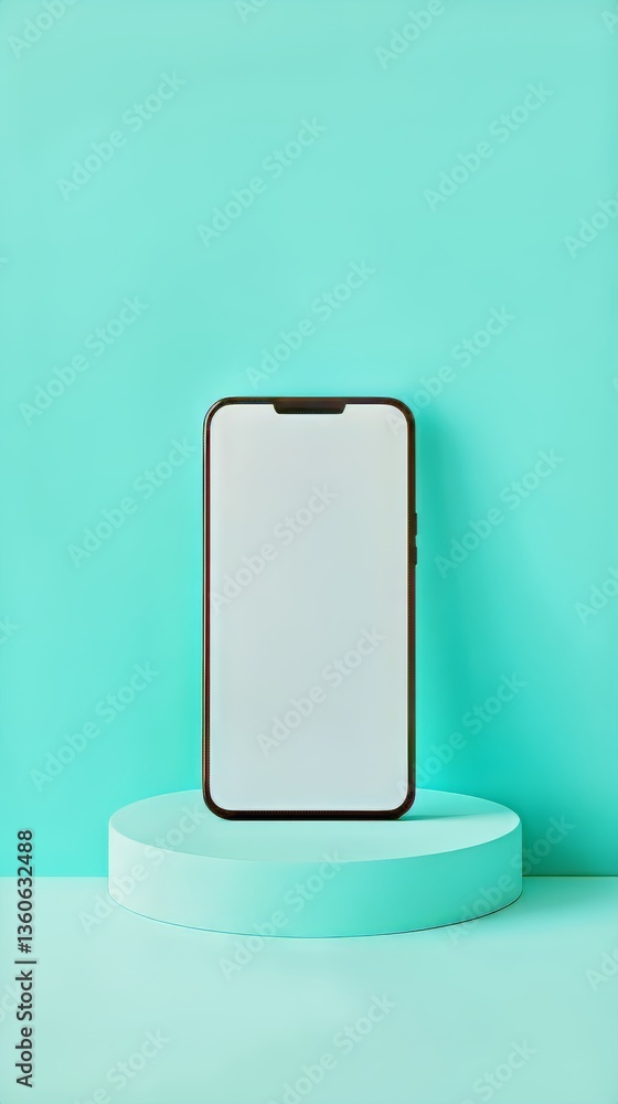 Poster smartphone display: a sleek phone with a blank screen sits on a platform, ready for content showcase