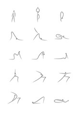 Line art Yoga Pose illustration icon. Set, Yoga Body Exercise, line art icon.