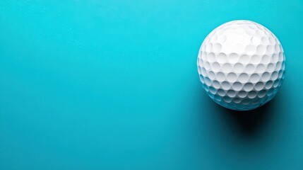A single white golf ball rests on a vibrant teal background providing ample copy space ideal for sports related designs or advertising campaigns.