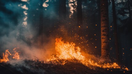 Burning forest. Devastating wild fire.