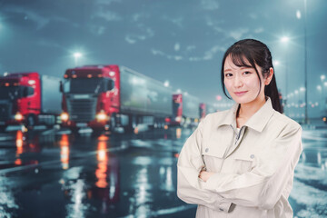 若い女性のトラックドライバー