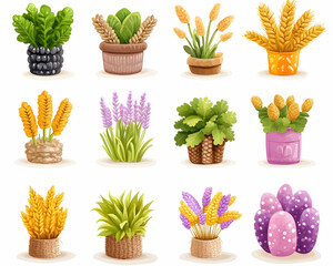 Potted plants and grains illustration