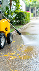 Pressure washing sidewalk stain removal outdoor