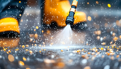 Pressure washing pavement, outdoor cleaning, water spray