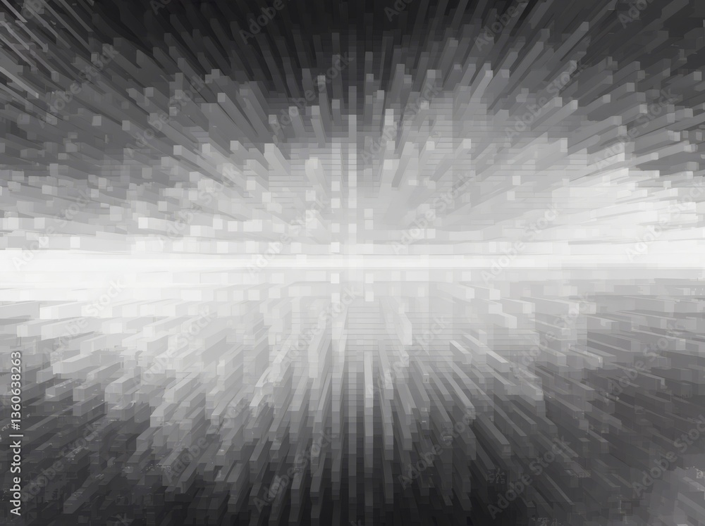 Poster abstract black and white design with radiating lines creating a sense of depth and movement