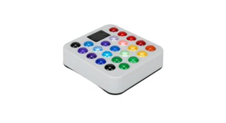 Colorful Electronic Device with Multiple Buttons and Bright LED Lights for Interactive Visual Play and Learning Opportunities