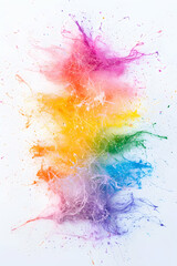 Rainbow paint explosion on white background