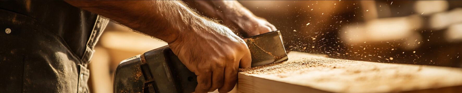 closeup of master craftsman carpenter working on timber on a buzzsaw