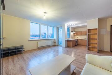 Cozy Home Open Plan Living Room and Kitchen in a Modern Minimalist Apartment